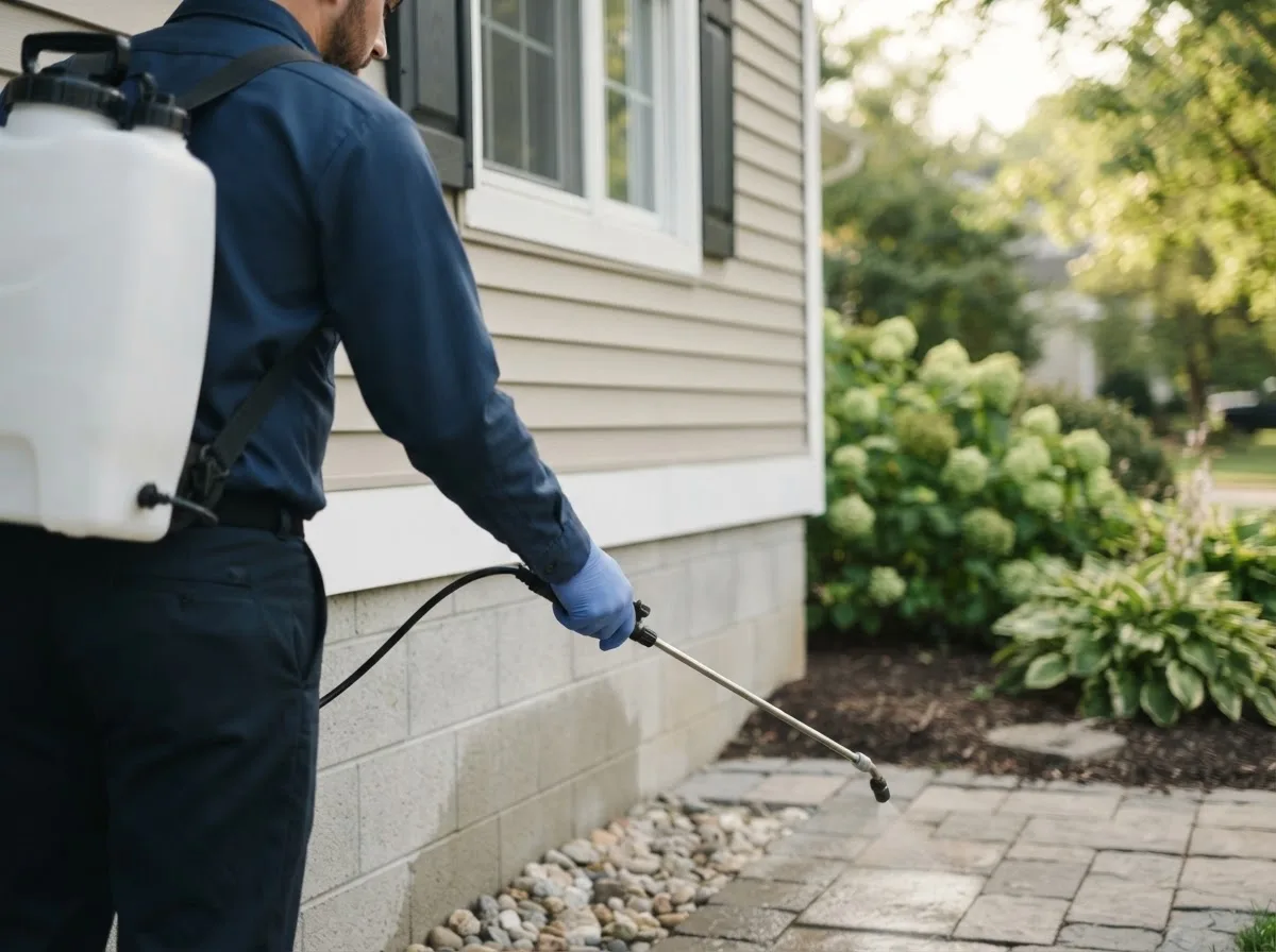 Pest control technician inspecting a home in Lucas, KS